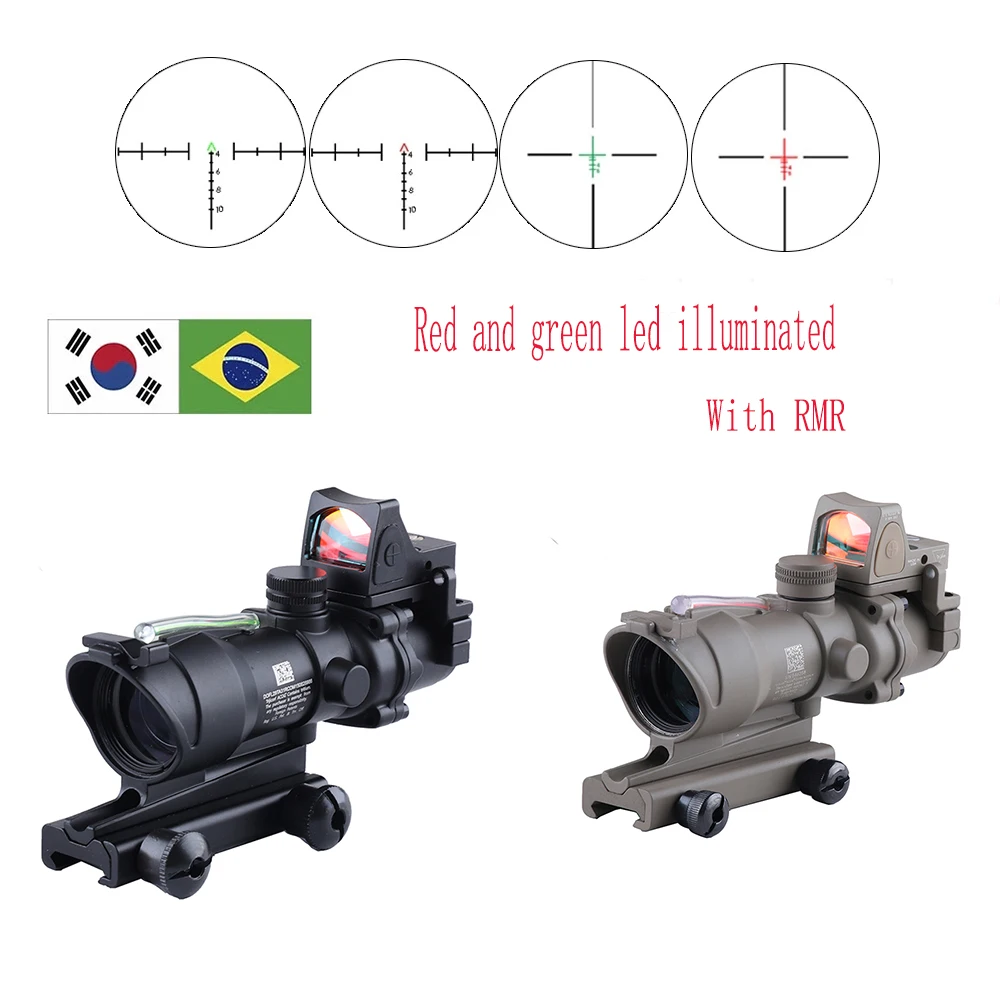 

Tactical ACOG 4X32 Real Fiber Optics Red Dot Illuminated Chevron Glass Etched Reticle Tactical Optical Scope Hunting Optic Sight