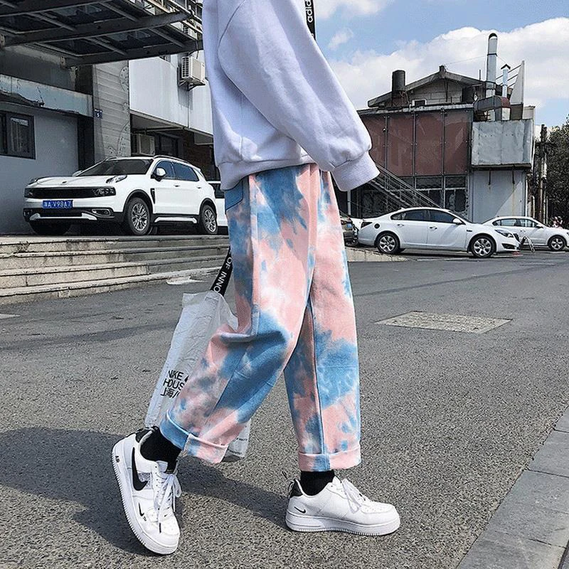 DEEPTOWN Y2K Pink Jeans Men Loose Camouflage Straight Denim Pants Casual Blue Printed Trousers Male Streetwear Harajuku Spring