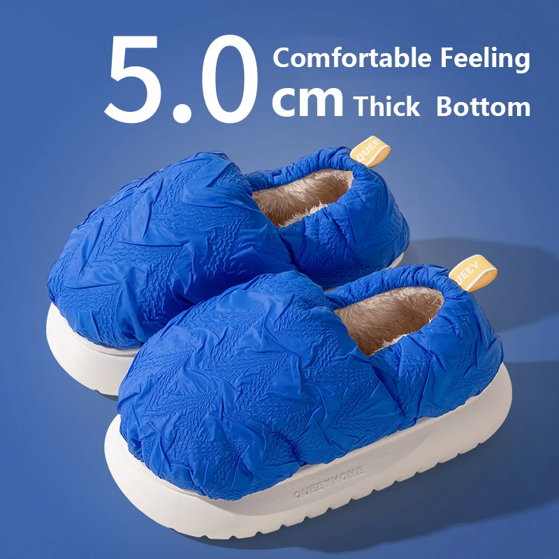 2022 Waterproof Non-slip Cotton Slippers Women's Autumn And Winter Down Warm Thick Bottom Household Indoor Cotton Men Slippers