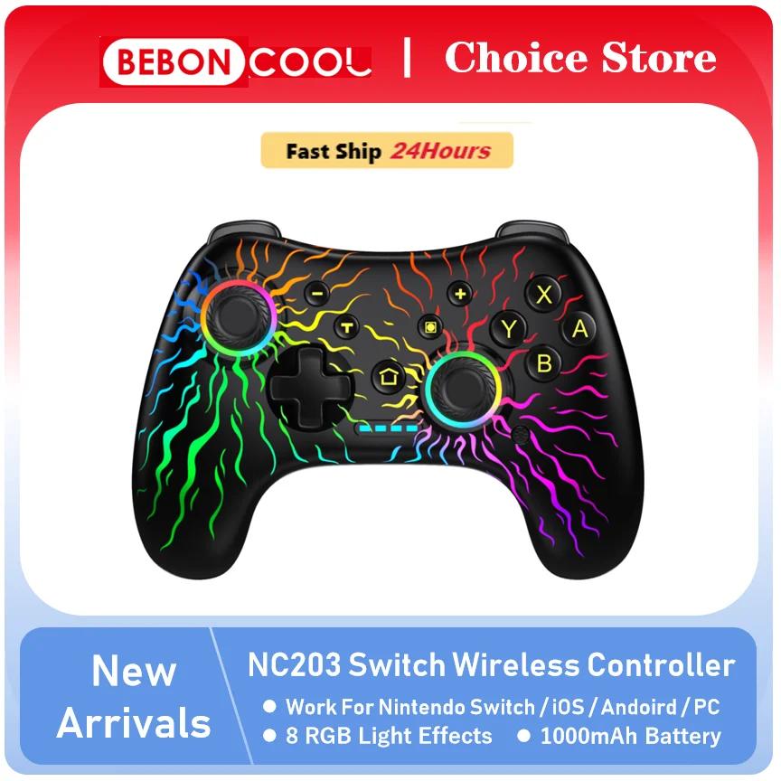 Беспроводной контроллер BEBONCOOL NC203 RGB для Nintendo Switch/Switch OLED/Lite/Android/IOS/ПК