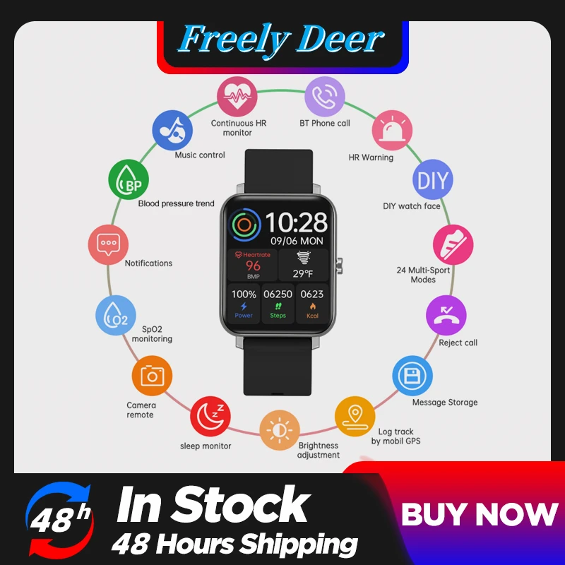 

Smart Watch Men Fitness Tracker Heart Rate Monitoring Smartwatch Music Control Phone Camera Remote Women Sport Bracelet