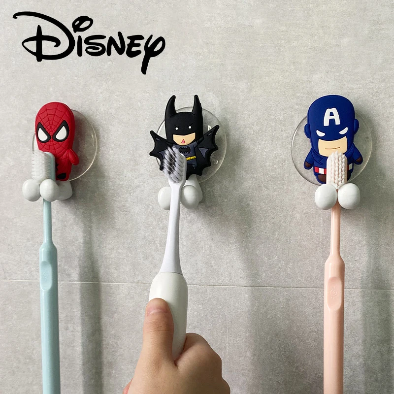 Купи New Disney Spiderman Toothbrush Holder Captain America Anime Figure Cartoon Wall Mounted Shelf for Bathroom Hangers Hook Suction за 151 рублей в магазине AliExpress