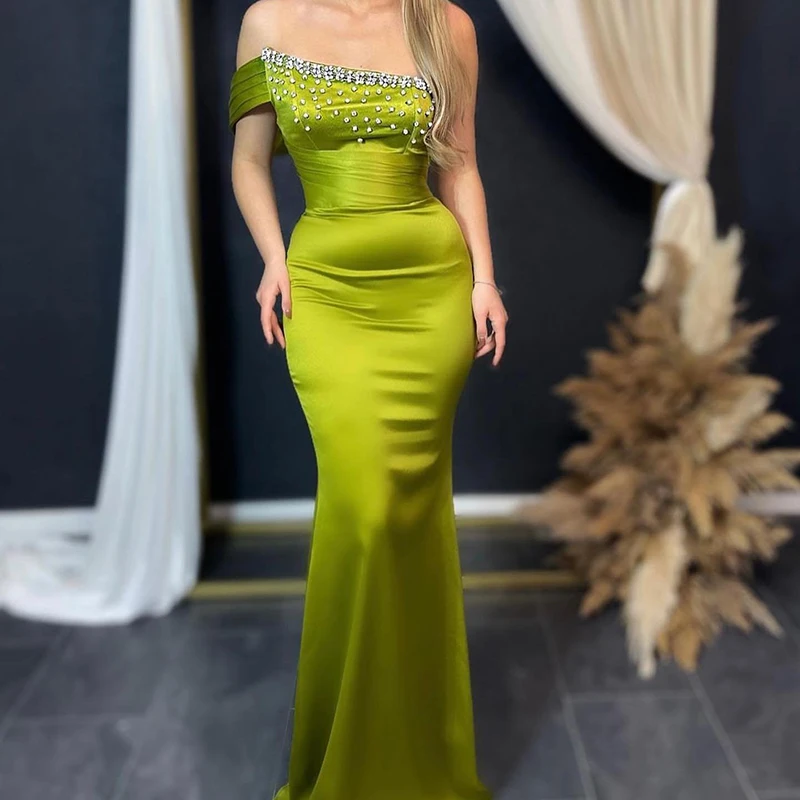 

Thinyfull Formal Mermaid Prom Dresses One Shoulder Beadings Evening Dress Saudi Arabia Dubai Cocktail Party Gowns Custom Size