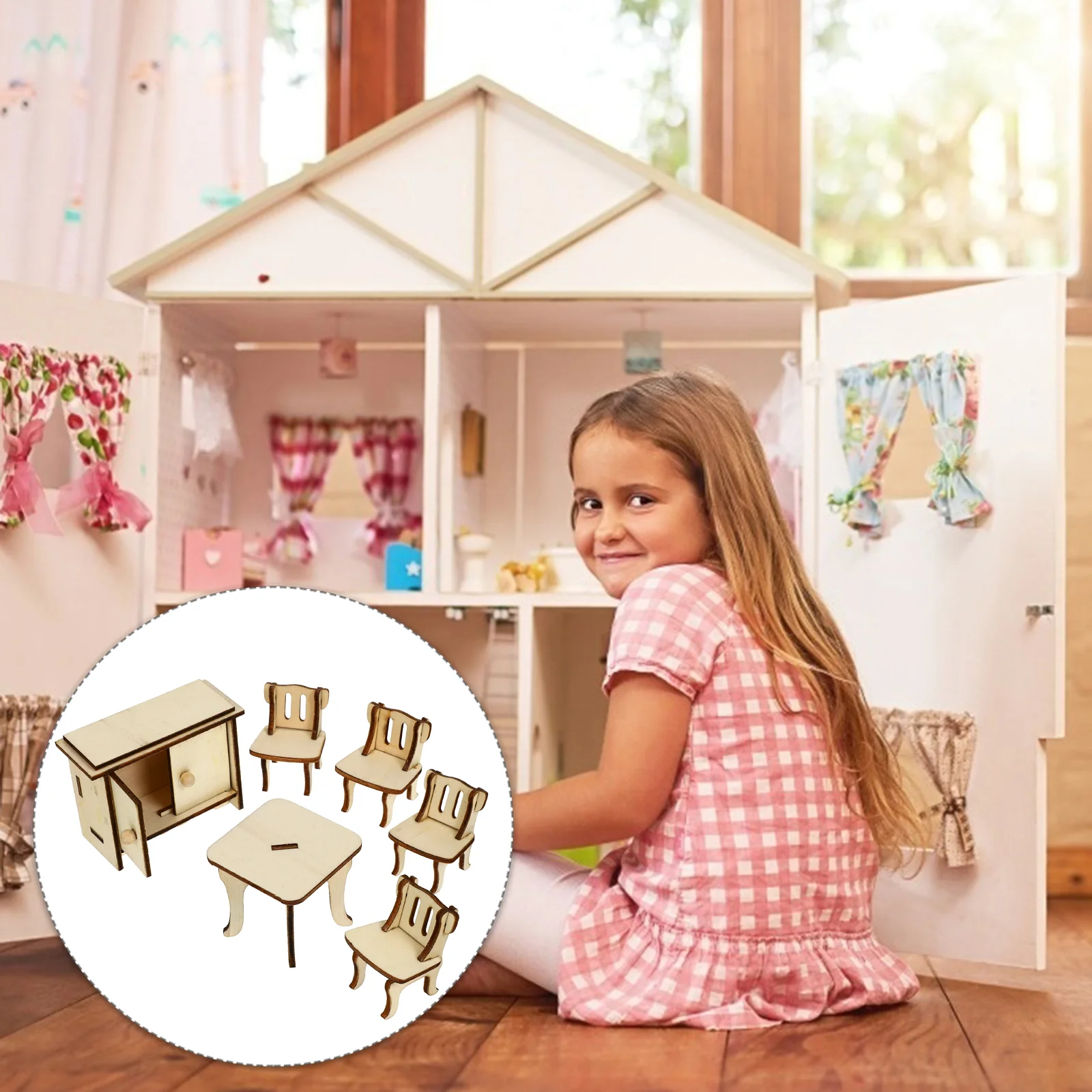 

Mini Furniture Housewood Chair Accessory Miniature Room Dining Table Micro Scene Ornaments Kitchen Playhouse Toy Kids