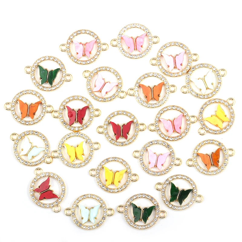 15Pcs 16* 22MM Romantic Enamel Alloy Butterfly Connector Ladies Charm DIY Jewelry Necklace Bracelet Earrings Making Accessories