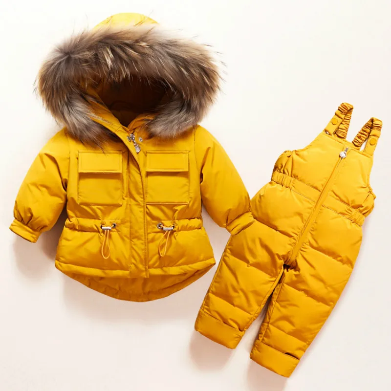 Winter Children Clothing Set Baby Boy Girl Clothes Warm Down Jacket Coat Jumpsuit Snowsuit Kids Parka Real Fur Overalls Overcoat