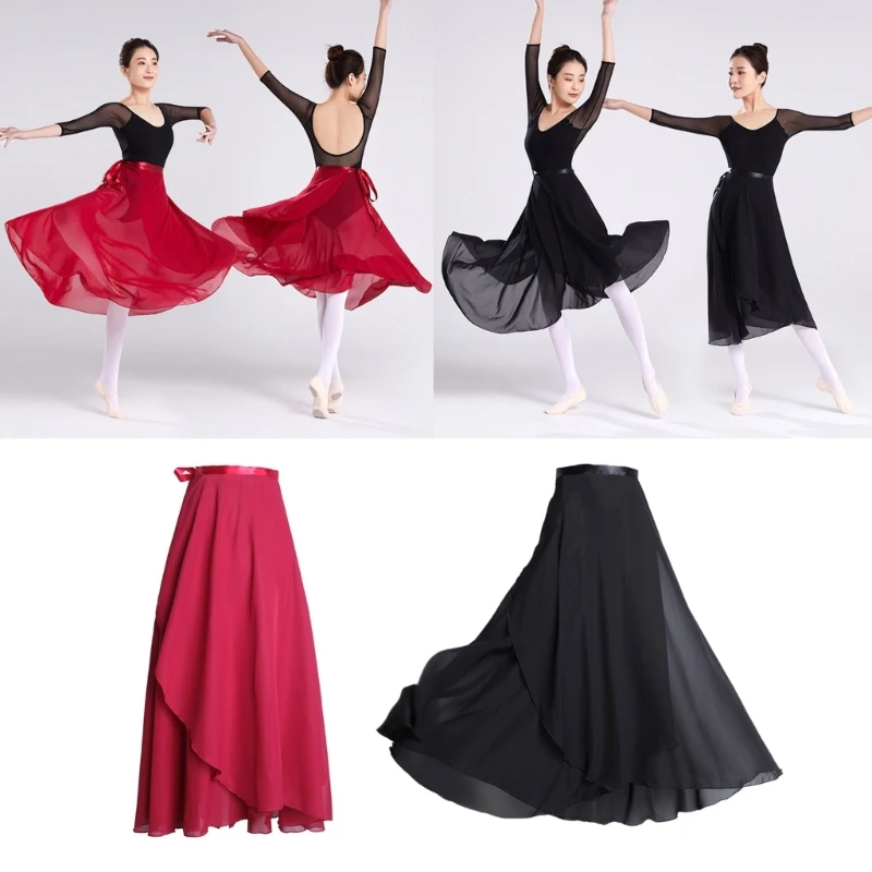 

Womens Chiffon Wrap Dance Skirts Skate Over Scarf Skirts Asymmetric Ballet Skirt