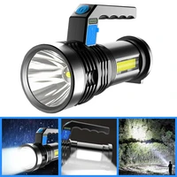 double light 500m long range strong flashlight with cob sidelight usb rechargeable powerful handheld spotlight led searchlight