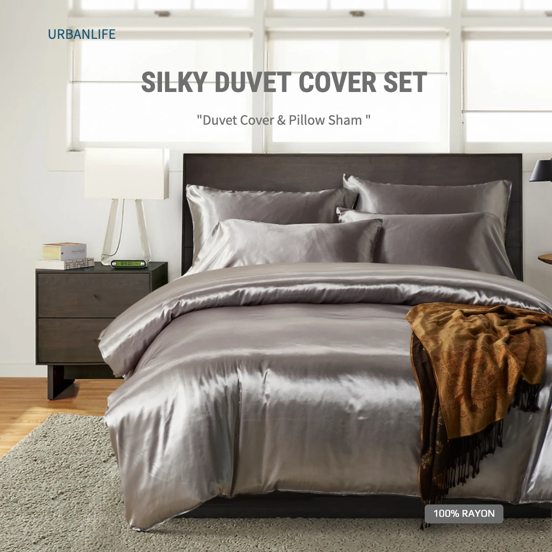 

URBANLIFE Bedding Set Solid Color Luxury Bedding Kit Rayon Satin Duvet Cover Set Twin Queen King Size Bed Set 3 pcs 4 pcs