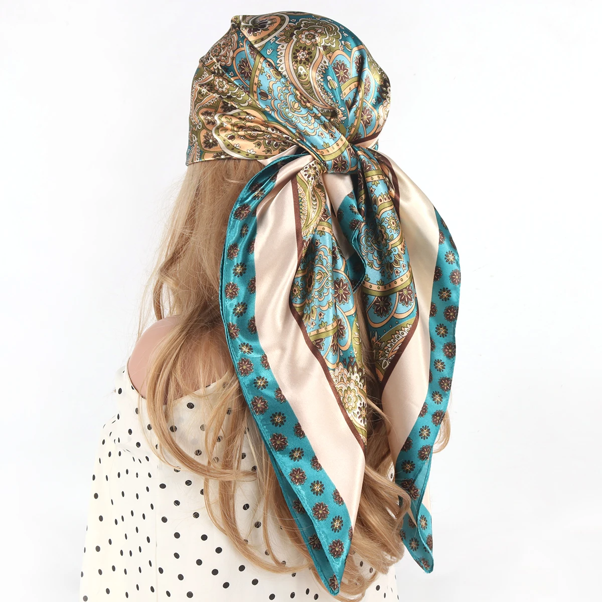 90*90 см шарф для волос женский винтажный платок с узором пейсли мягкая атласная