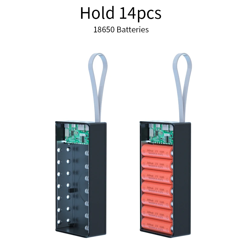 

2021 NEW Removable welding-free14section18650 battery power bank kit mobile power shell DIY nesting PD fast charge treasure case