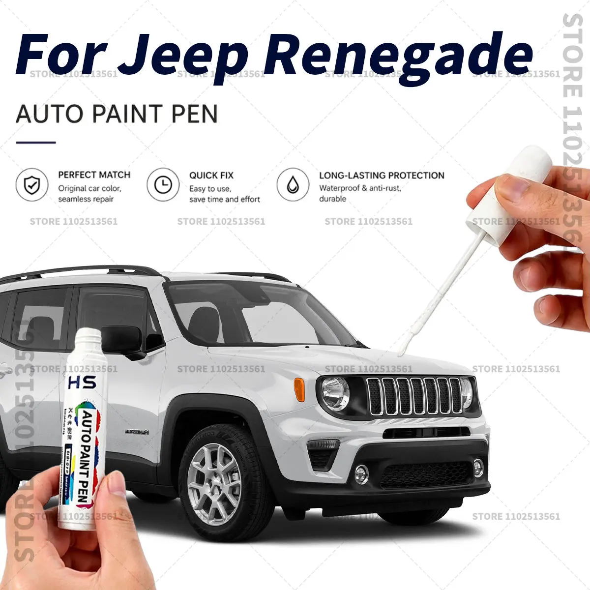 Фото Карандаш для быстрого ремонта царапин и сколов на автомобиле, для JEEP RENEGADE Jetset, цвета: синий, зеленый, фиолетовый, бикини-синий, черный, красный. №1