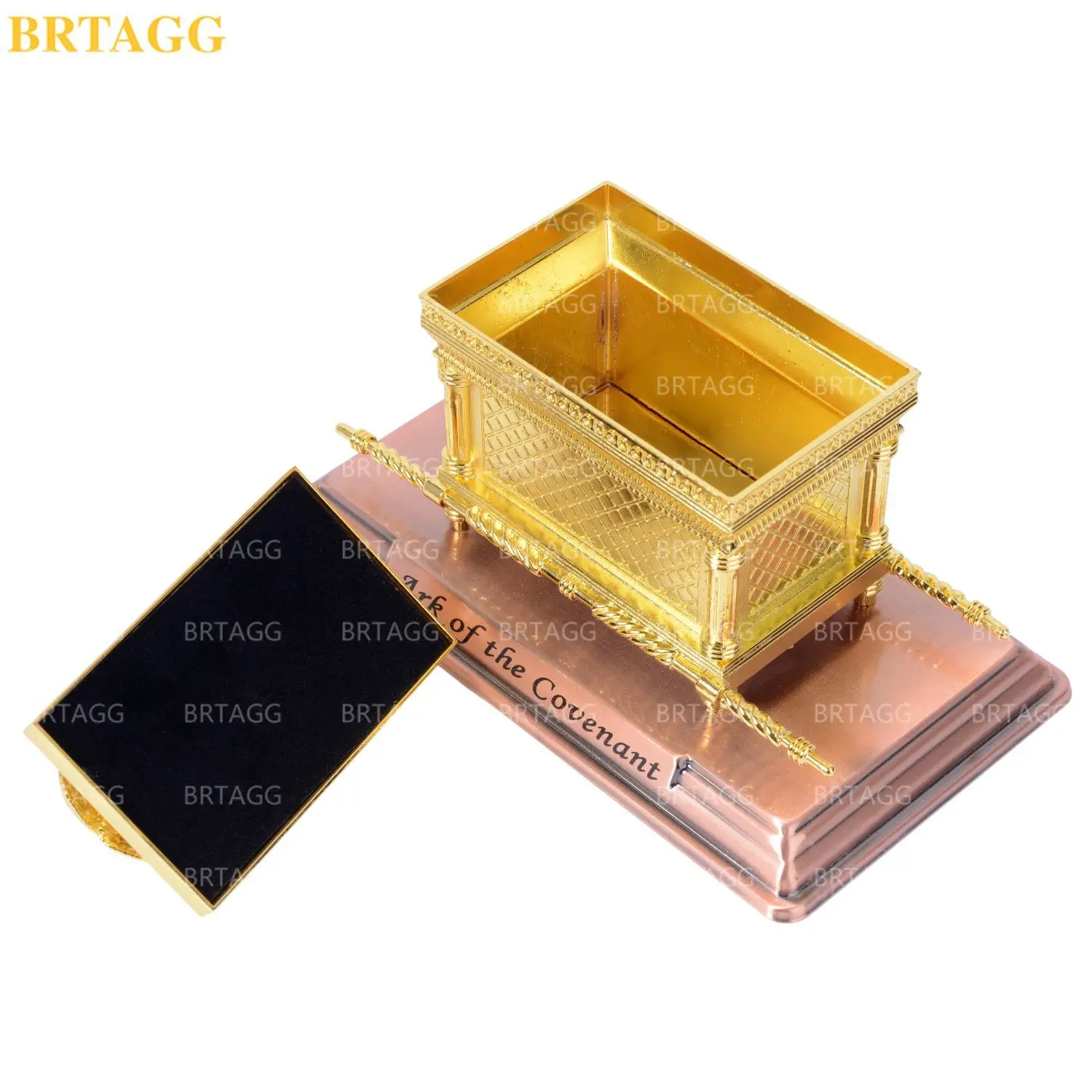 BRTAGG Metal The Ark of the Covenant Replica Statue Gold Plated With Contents Aaron's Rod / Manna / Ten Commandments Stone images - 6