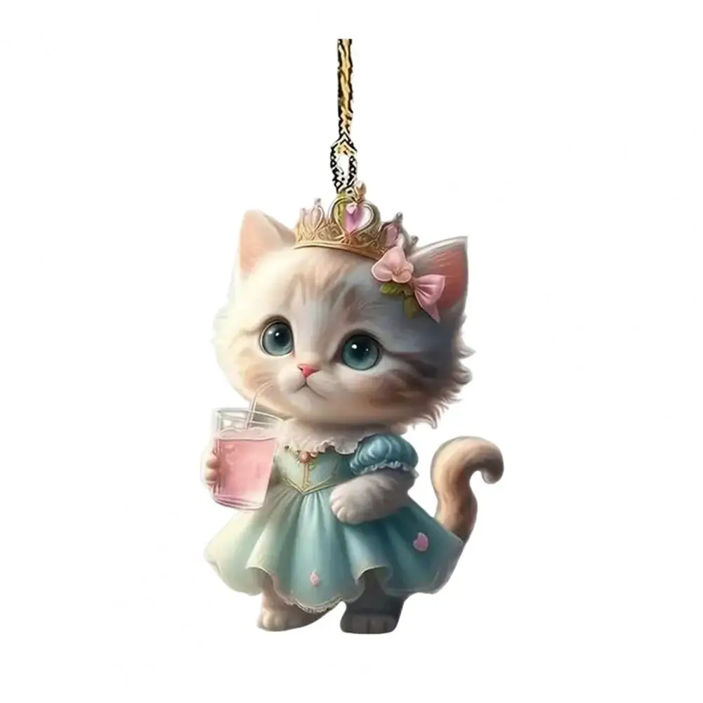 

Acrylic Car Charm Versatile Car Accessories Christmas Hat Swinging Cat Car Mirror Ornament Acrylic Decoration Accessories