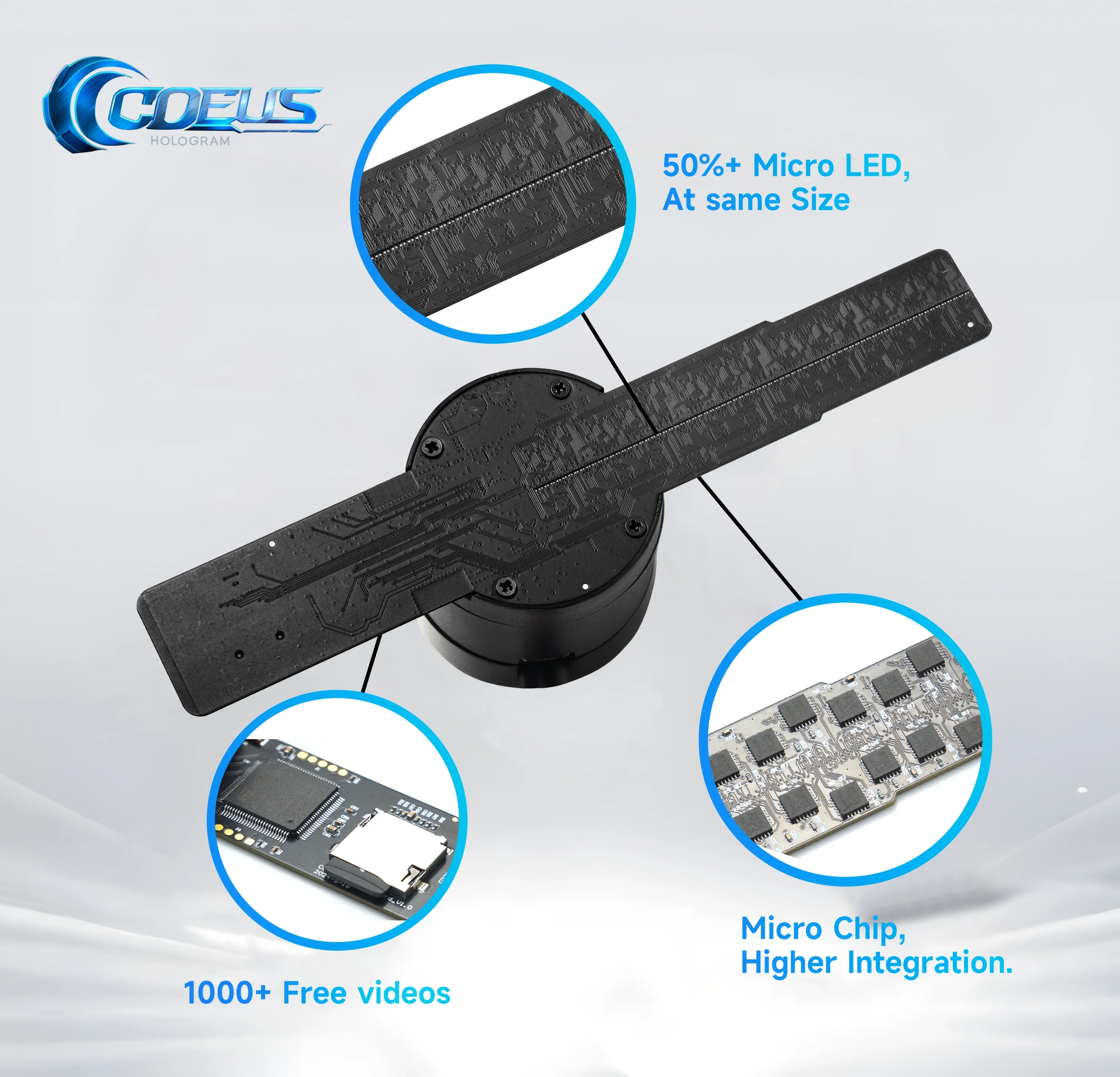 Фото 2026 COEUS 20CM WiFi 4K 3D Голографический проектор-дисплей для цифровых вывесок, рекламы, баров, вечеринок, Рождества, 3D Holo №1