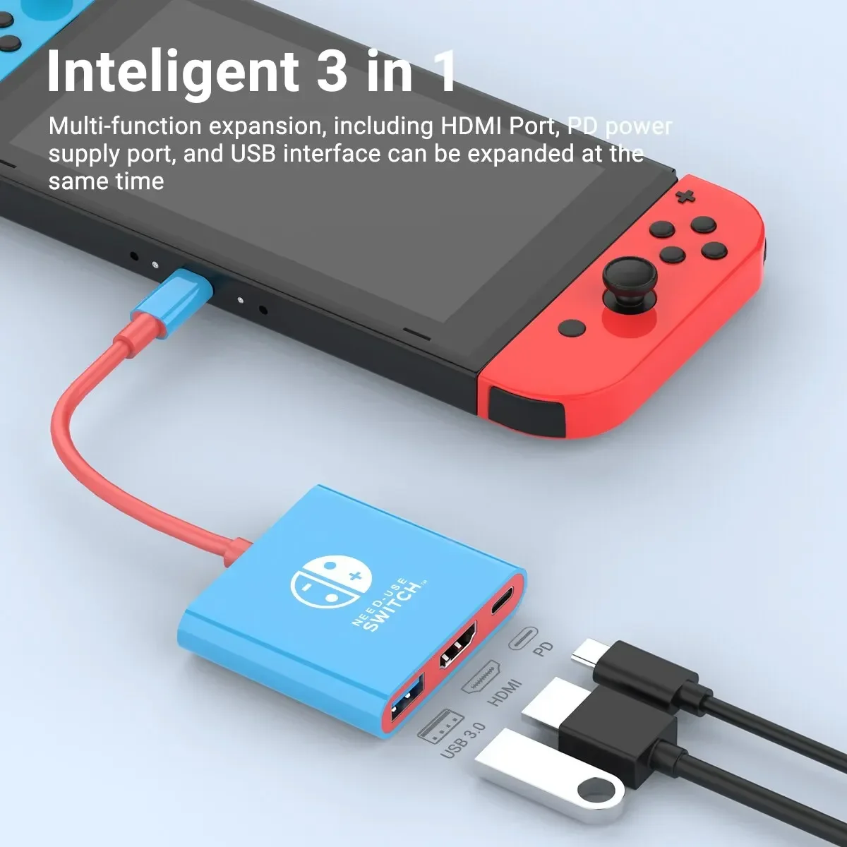 Фото Портативная док-станция Nintendo Switch 3 в 1, концентратор TYPE-C к 4K HDTV с HDMI и USB 3.0 для телефона Steam Deck, iPad, ноутбука №1