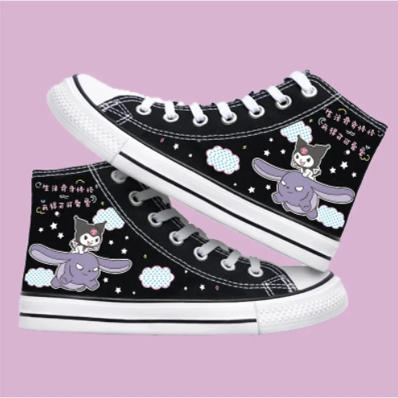 

Sanrio Kawaii Kuromi Canvas Shoes Cinnamoroll Anime Cute Students New Casual Simple High Heel Canvas Shoes with Pattern Printing
