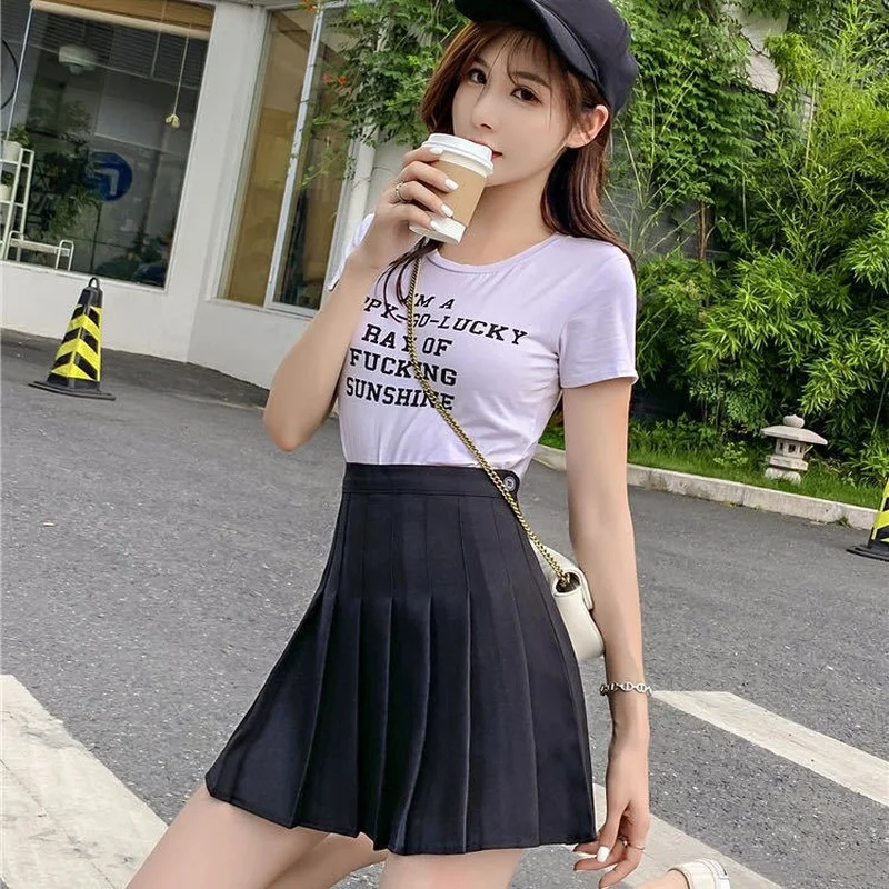 

Solid Casual Kawaii Y2k Pleated Mini Mujer Preppy Sexy Faldas High Waisted Korean Style Chic Jupe Folds A Line Fashion Ins Skirt