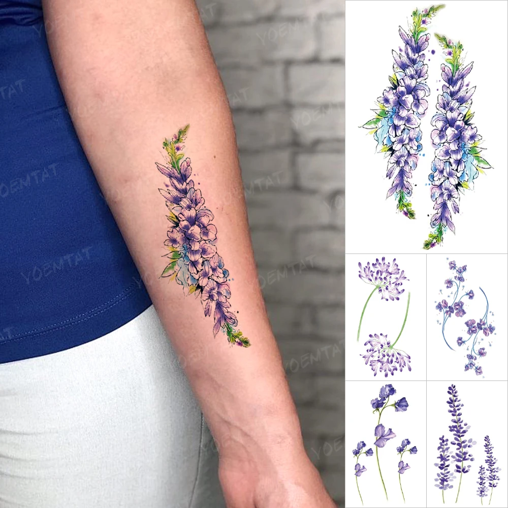 

Purple Lavender Plant Tato Inkjet Transfer Waterproof Temporary Tattoo Sticker Arm Ankle Body Art Fake Tatto Men Women Kid Child