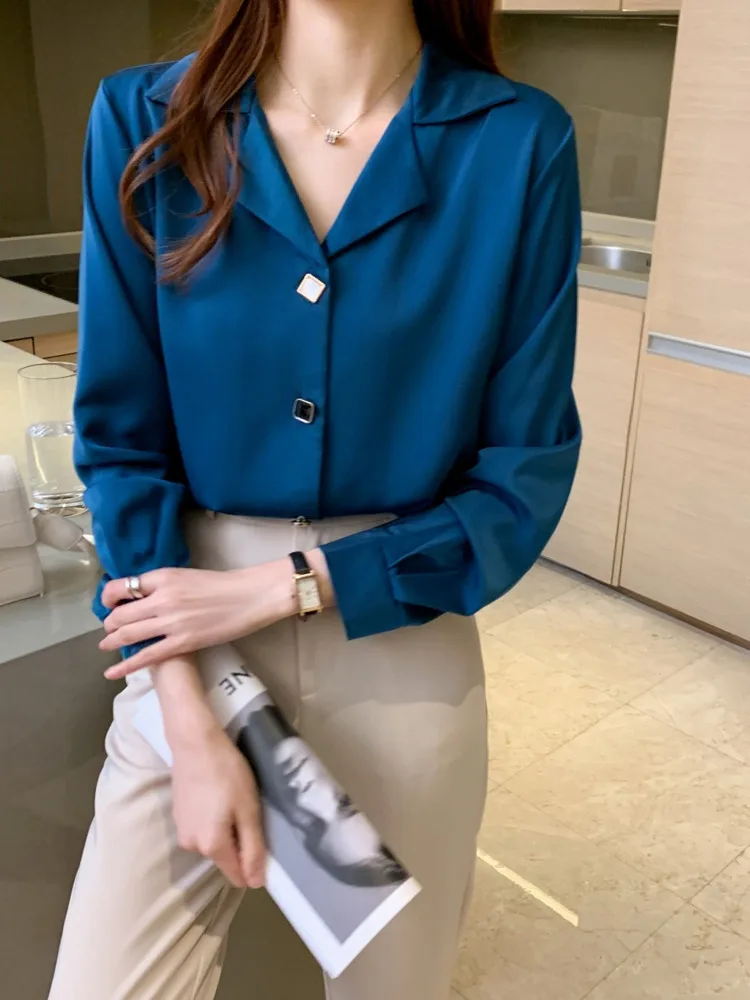 # 3127 черные белые синие офисные рубашки блузки женские свободные шифоновые с