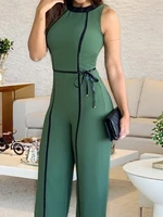 2022 summer lady green jumpsuit sleeveless long legged elegant vacation long from vintage office