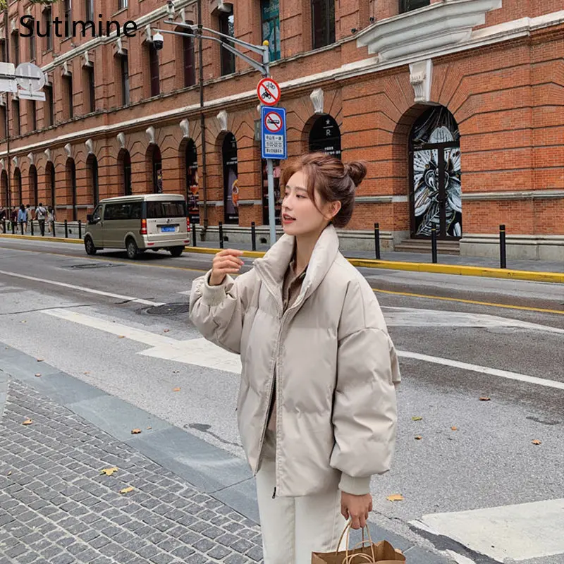 Winter Clothes Women Office Lady Pockets Thick Cotton Coat Women Korean Loose Cotton Jacket Zipper Soft Winter Coat Women