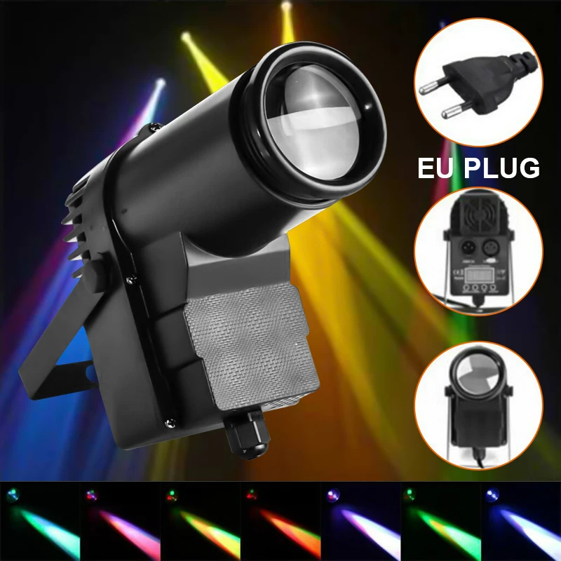 

90-240V 50/60Hz RGBW Spotlight LED Stage Lighting Beam Disco DJ Bar Party KTV Spin Pinspot Light Rotates 360 Degrees
