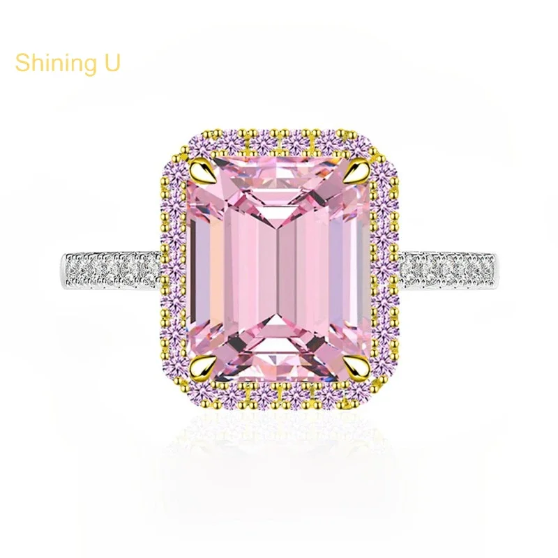 

Shining U S925 Silver 5.5ct Pink Yellow Gems 8*10mm Ring for Women Fine Jewelry Engagement Gift