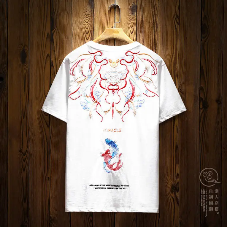 Летняя брендовая футболка с коротким рукавом и вышивкой в китайском стиле |