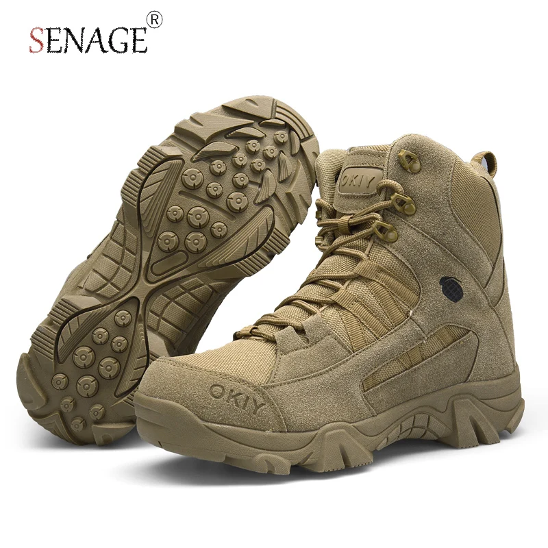 

SENAGE Top Quality Hiking Boots Men Tactical Army Boots Outdoor Mens Military Desert Training Work Safety Shoes Trekking Shoes