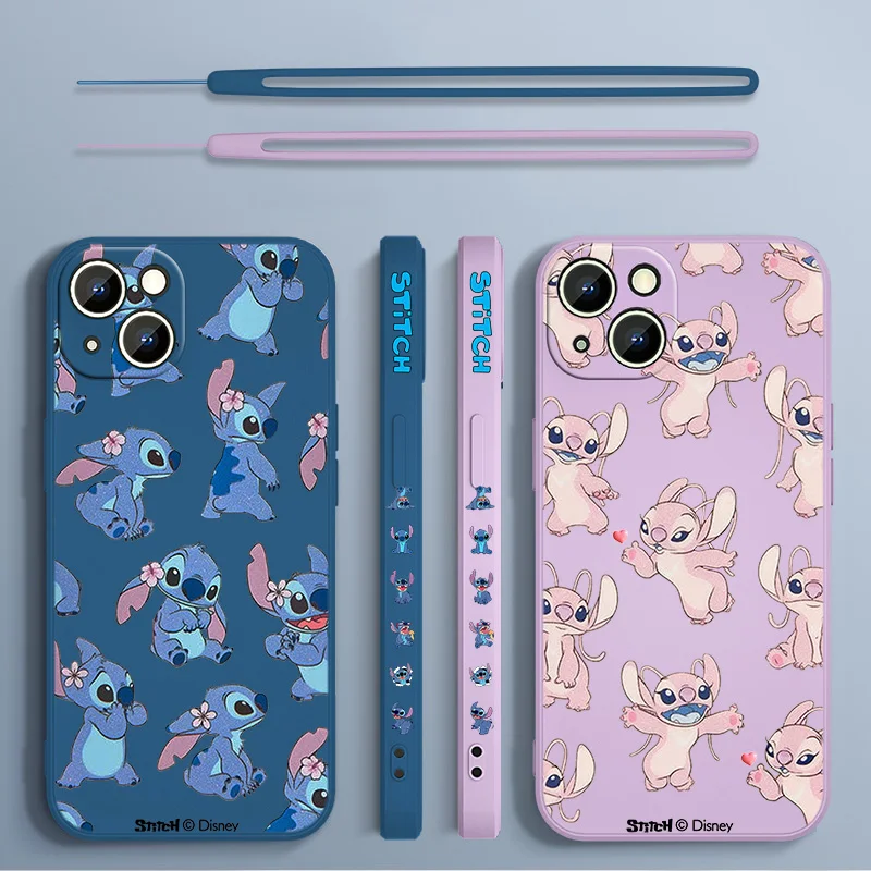 

Stitch Cute Trend Phone Case For Apple iPhone 14 13 12 mini 11 Pro 8 7 6S 6 Plus XR XS X Max Liquid Left Rope Cover