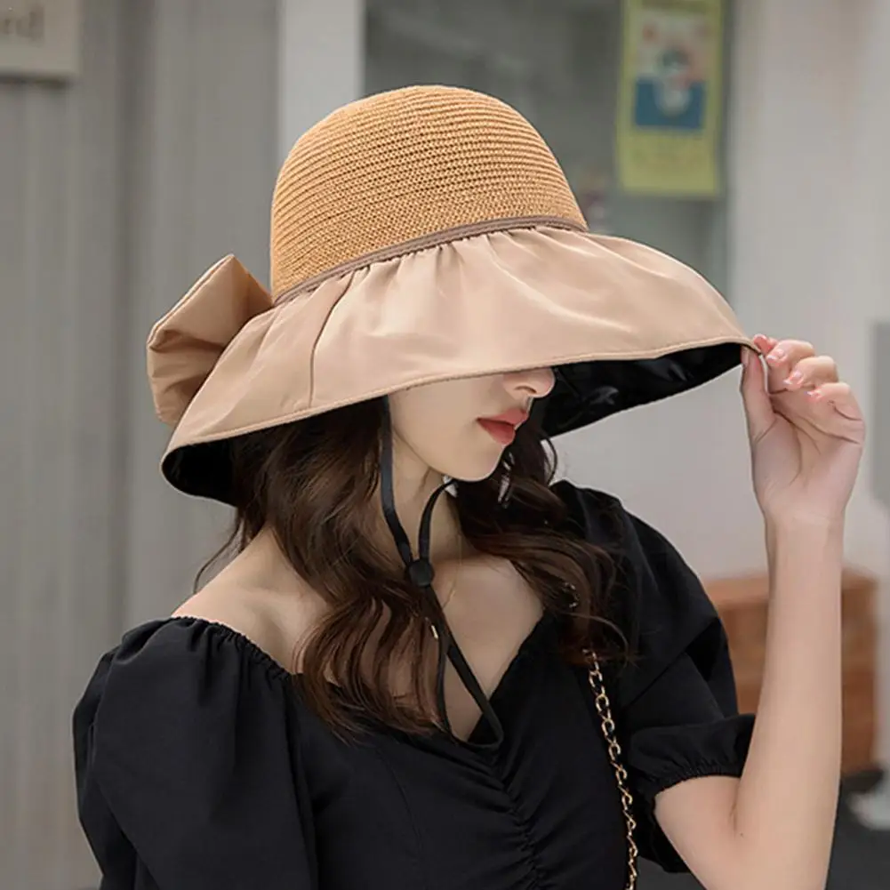 

Spring Summer Sun Hat For Women Big Wide Brim Women Bucket Hat Solid Color Foldable UV Protection Outdoor Beach Panama Cap D6N6