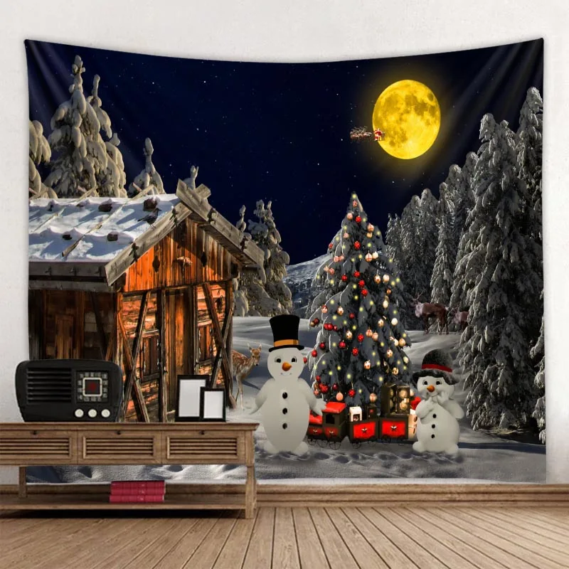 

Christmas Tapestry Forest Snowman Christmas Tree Santa Claus Warm Home Decoration Polyester Christmas Wall Hanging Wall Cloth