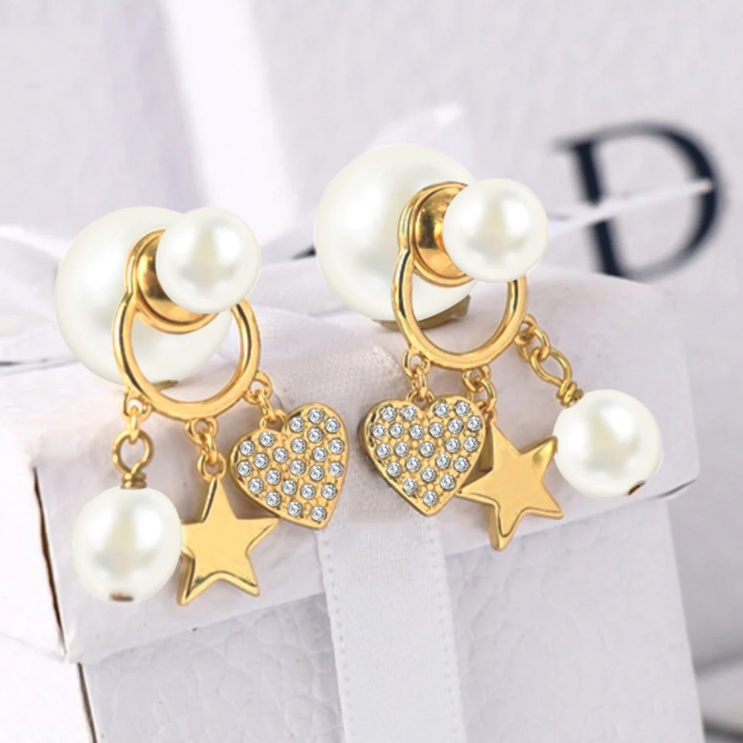 

Pearl Heart Shaped Design Fashion Earrings for Women Luxury Fashion Pearl Stud Earrings Party Fine Jewelry Gifts Famous Brand