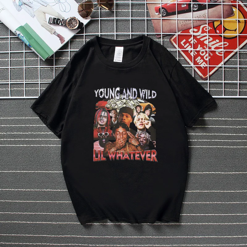 

Lil Whatever Young And Wild Hip Hop Rap Printed T-shirts High Street Fashion Streetwear Graphic Tees Tops Cotton Men T Shirts
