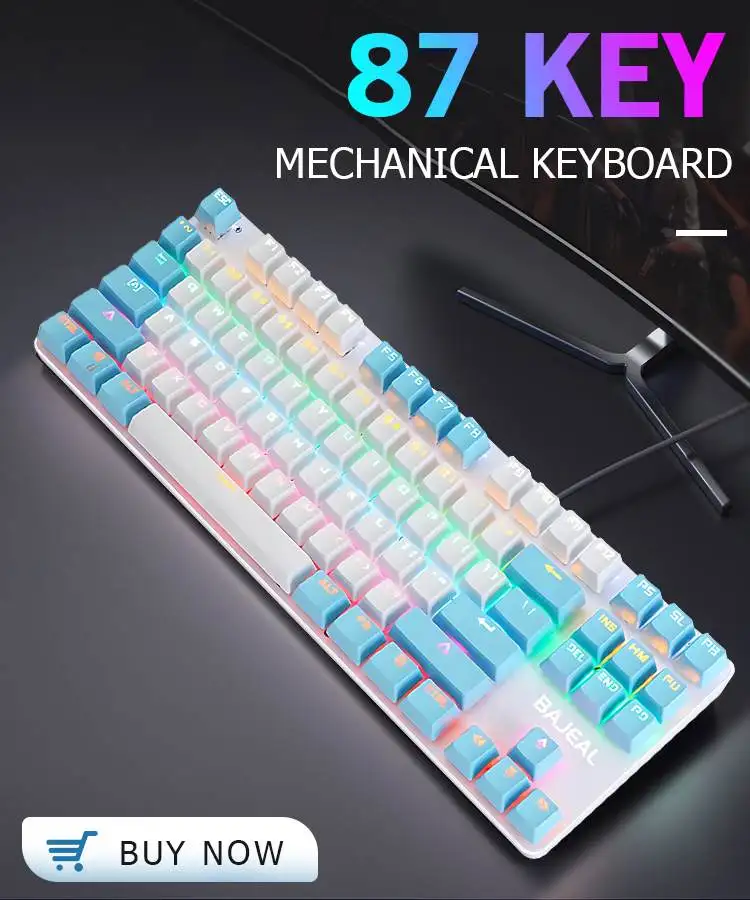 Bajeal K100 87 Teclas Wired Gaming Teclado Mecânico Duas Cores Azul Interruptor Led Backlight Teclado para Computador Portátil Gamer Computador