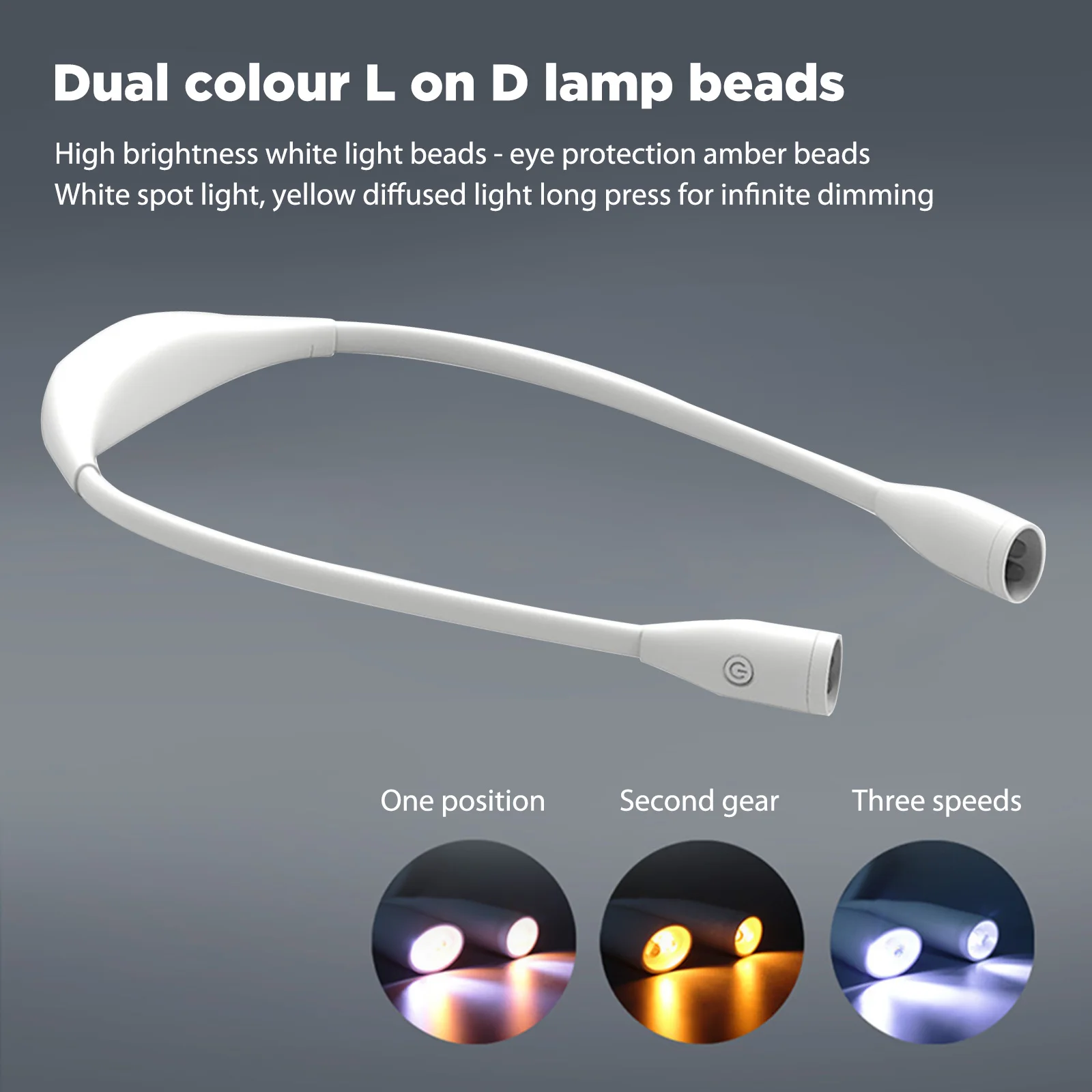 

USB LED Book Light Rechargeable Night Run Lamp Stepless Dimming Flashlight 360-degree Adjustment Hands Free for Outdoor Lighting