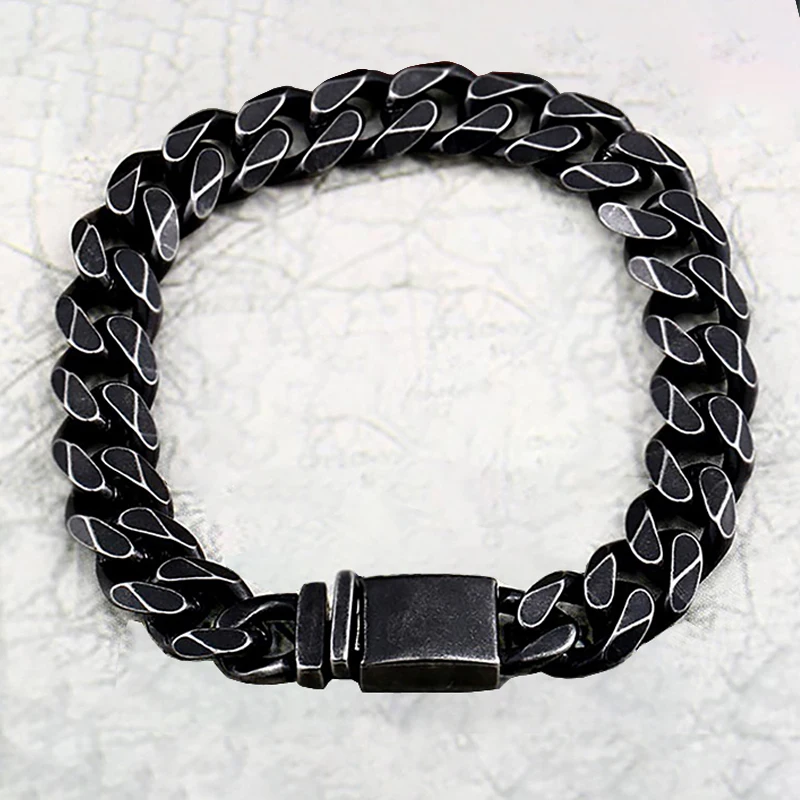 

New Vintage Trendy Simple Chain Bracelet for Men Classic Stainless Steel Black Cuban Bracelet Fashion Party Jewelry Wholesale