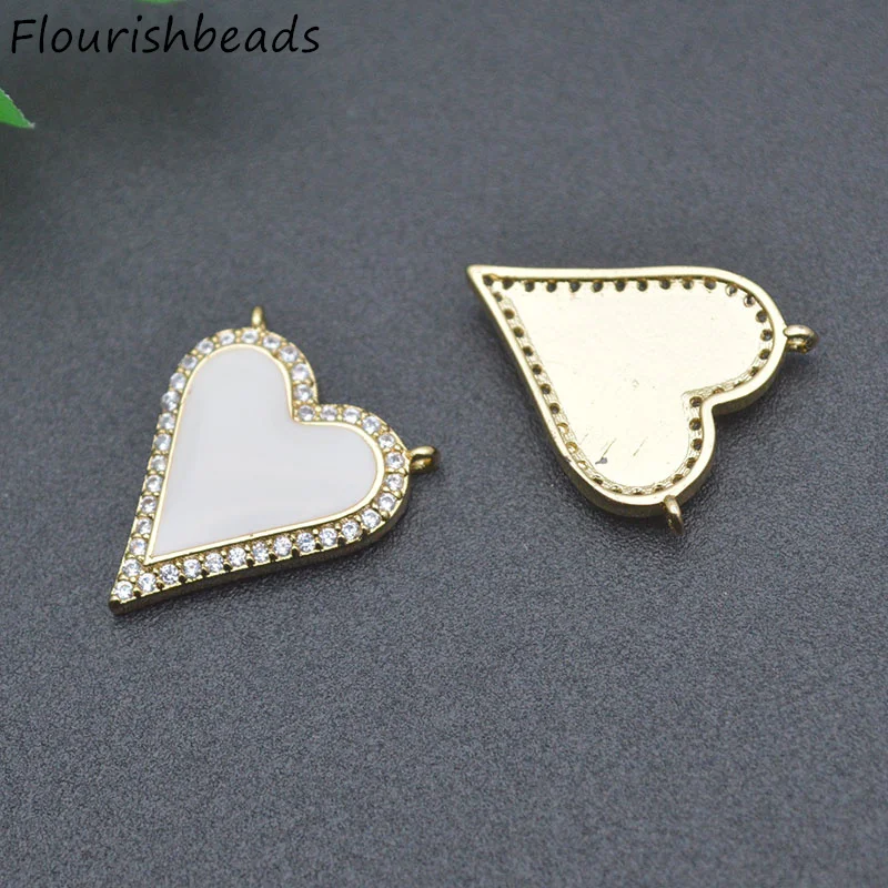 10pcs/lot Good Quality Anti Fading Gold Plated CZ Pave Black White Enamel Heart Charm Connectors for Jewelry Necklace Bracelet