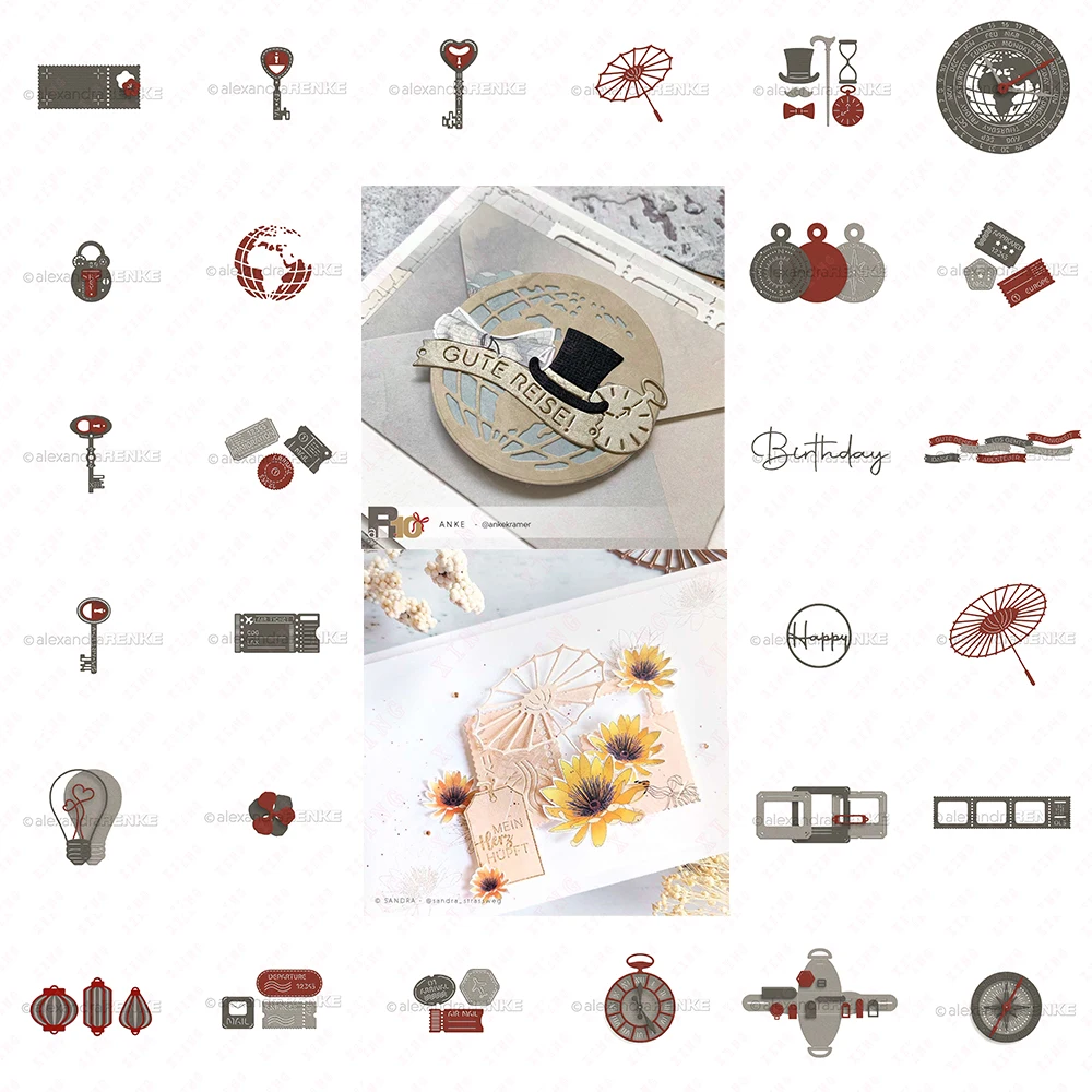 

2022 Arrival New Metal Cutting Dies Scrapbook Deco Embossing Template Diy Handmade Lightbulb Parasol Gentleman Ticket Watch Mold