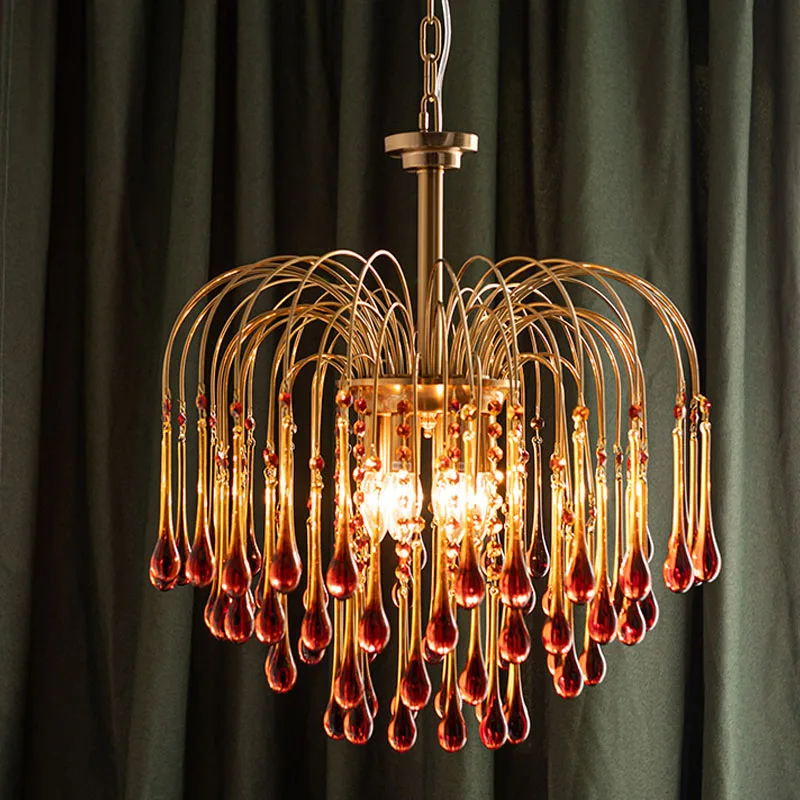 

[Water Drop] Living Room French Retro Ceiling Light Lamps Creative Dining Room Bedroom Light Luxury Crystal Snot Light