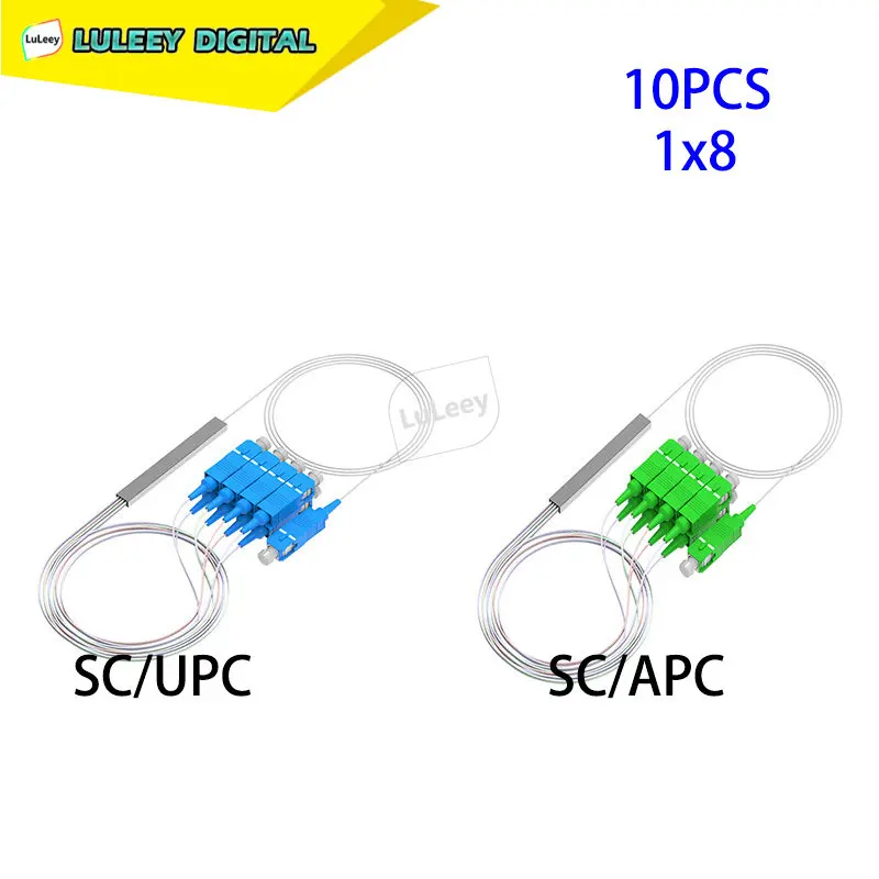 10pcs 1x8 SC APC Micro PLC Optical Splitter SC UPC Steel Pipe High Quality FTTH Green