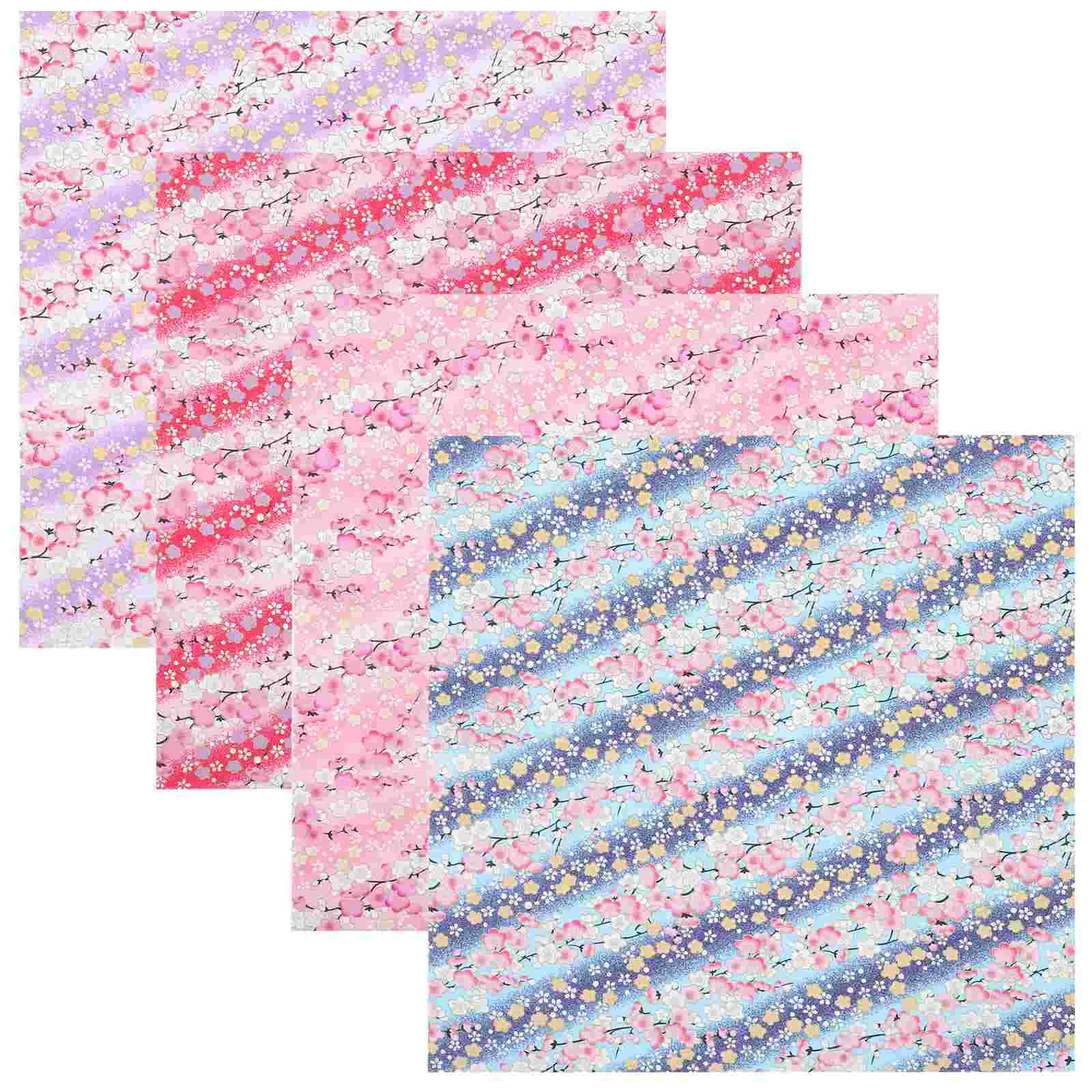 

4 Sheets of Japanese Style Fabric Squares Printed Cloth Wrapping Cloth for DIY
