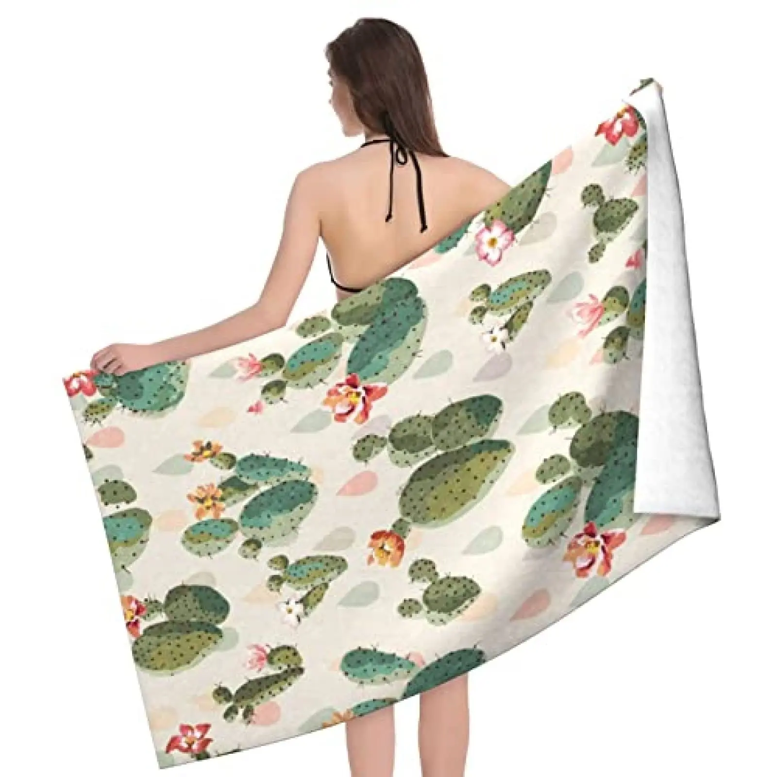 

Microfiber Cactus Beach Towel Oversized Large White Beach Towel for Women Men Girls Super Absorbent Sand Free Cool Bath Beach