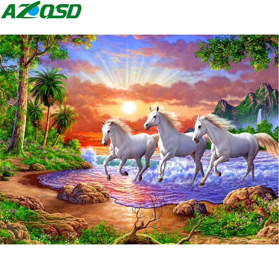

AZQSD Алмазная Картина лошадь Декор для дома Алмазная вышивка животное Приморье картина Стразы рукоделие художественное ремесло