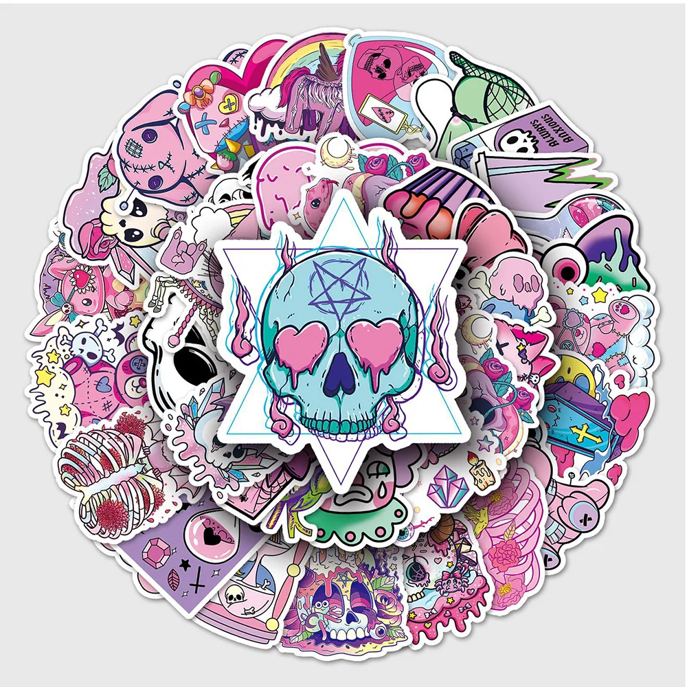 

10/30/50PCS Cute Gothic Halloween Skull Magic Stickers DIY Laptop Luggage Skateboard Graffiti Decals Sticker for Kid Toys