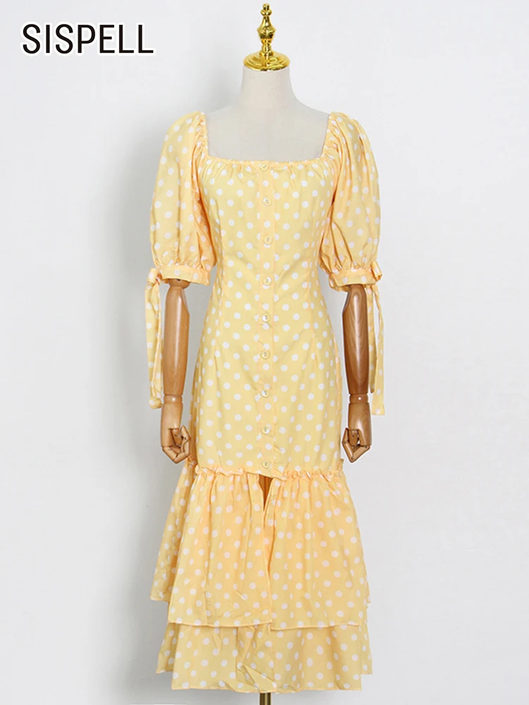 

Женское платье с квадратным вырезом SISPELL, элегантное платье с длинным рукавом и высокой талией со складками, модное стильное платье, новинка