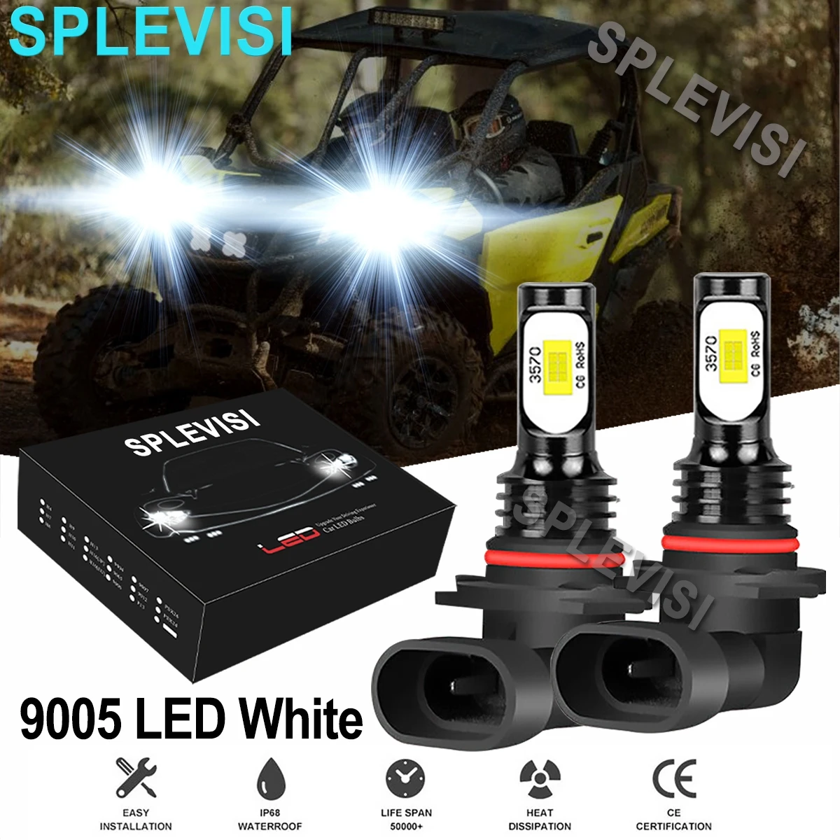 2x70W 6000k pure white LED Headlights Kit  For Can-Am Maverick X3 2018  Maverick X3 Max 2018 X3 R 2018