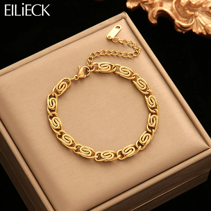 EILIECK 316L нержавеющая сталь золотой цвет геометрический браслет для женщин мужчин