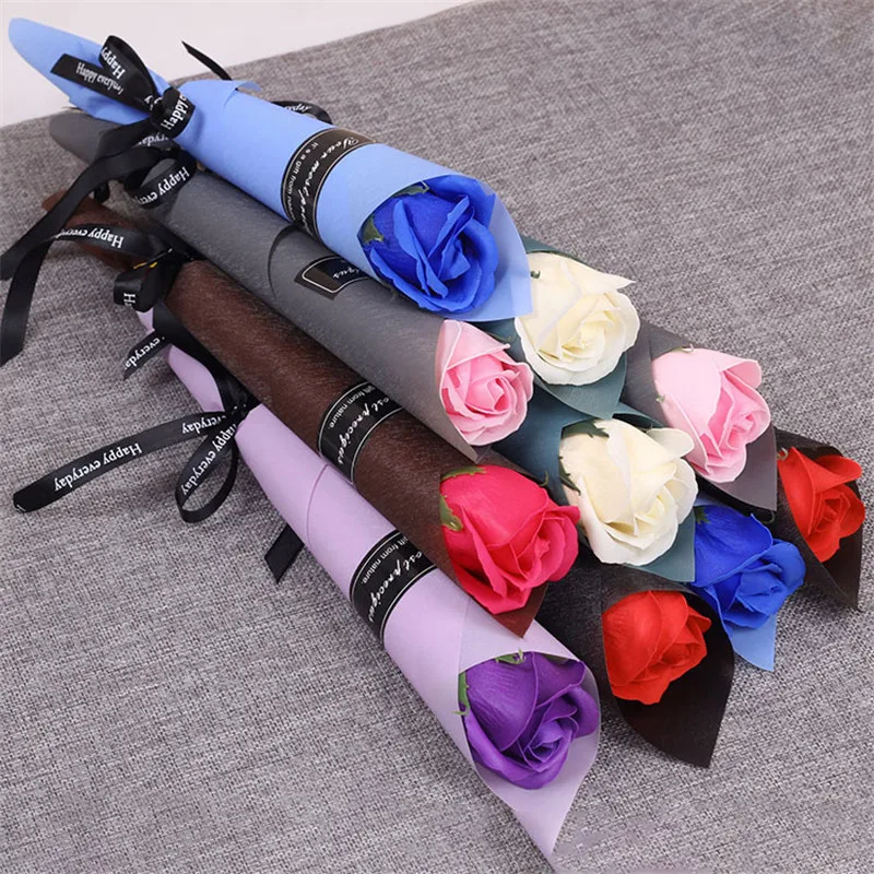 

1PC Soap Artificial Rose Flower Multicolor cheap Fake Flower For Wedding Supplies Home Decoration Mother Day Holding Flower Gift